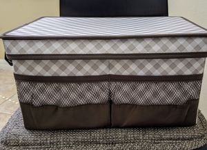 Flip Top Organizing Bin Taupe Gingham